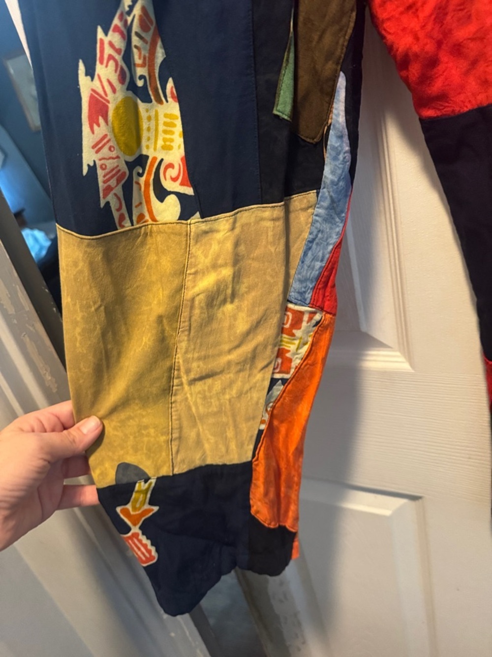 Patchwork Multicolor Boho Lounge Pants - Vibrant Orange & Blue - Picture 5 of 11